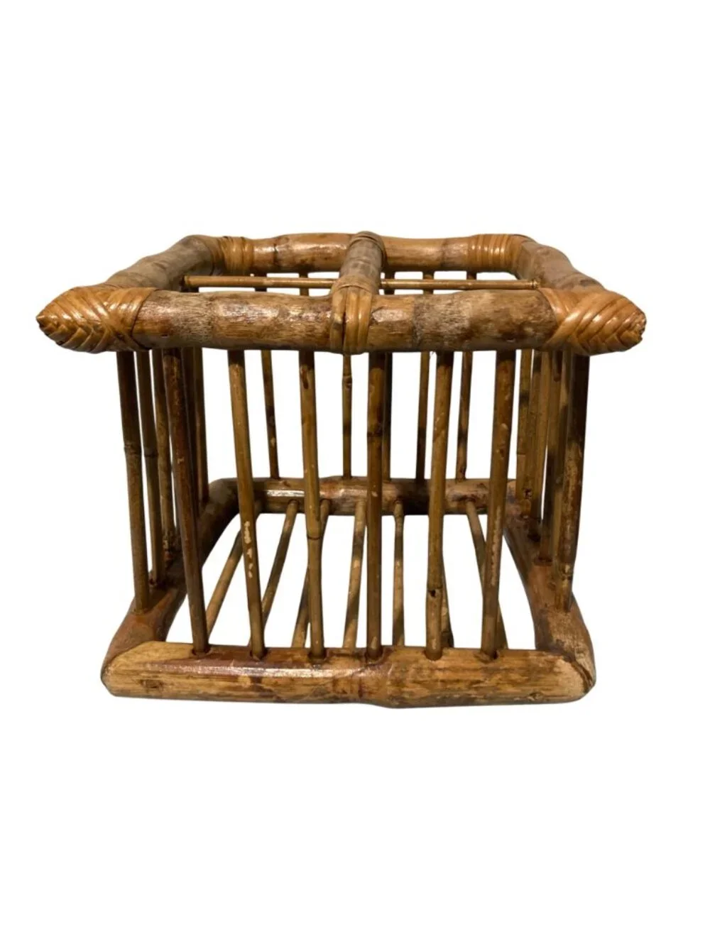 Vintage Tortoise Burnt Bamboo Rattan Table Or Counter Top Wine Bottle Holder